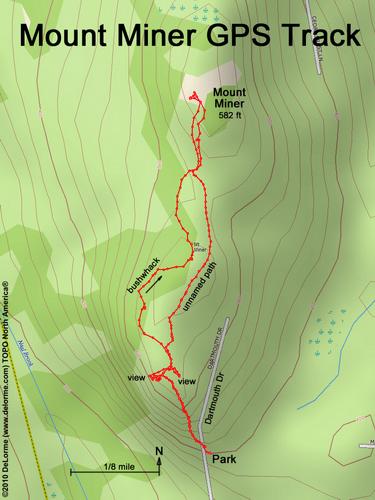 GPS track to Mount Miner in southern New Hampshire