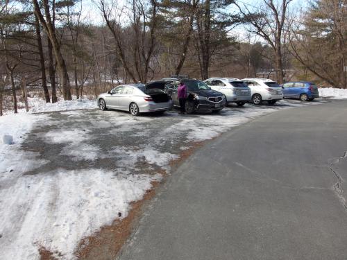 parking lot in January at Mink Brook Nature Preserve in southwest New Hampshire