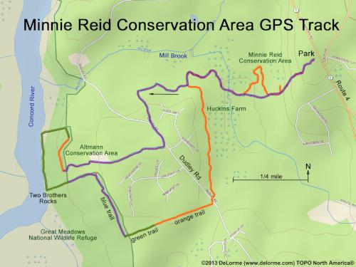 GPS track at Minnie Reid Conservation Area in northeastern Massachusetts