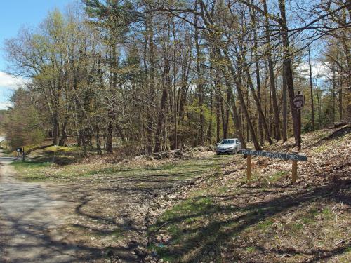obscure entrance road in May to Miriam Forest near Rindge in southern New Hampshire
