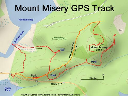GPS track at Mount Misery Conservation Area near Lincoln in northeastern Massachusetts