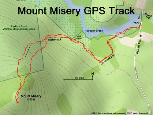 GPS track to Mount Misery near Weare in southern New Hampshire