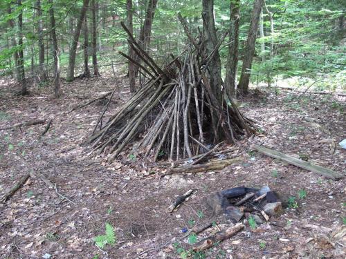 stick shelter on Perkind Pond near Mount Misery in southern New Hampshire
