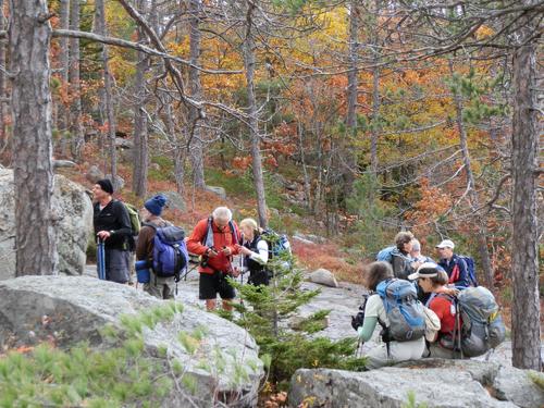 hikers on the trail to Moat Mountain in New Hampshire