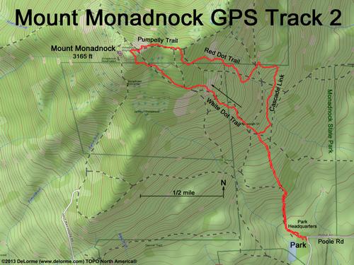GPS track to Mount Monadnock in southern New Hampshire