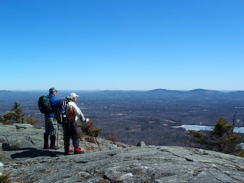 Len and Chuck check out the view in March from Mount Monadnock in New Hampshire