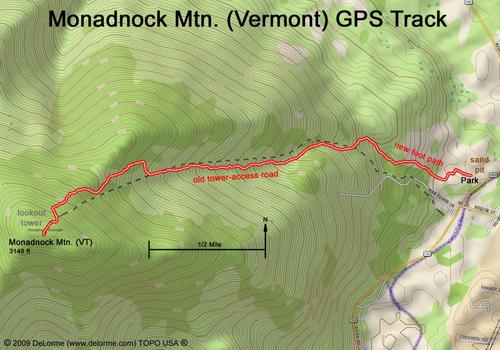 GPS track to Monadnock Mountain in Vermont from Route 102
