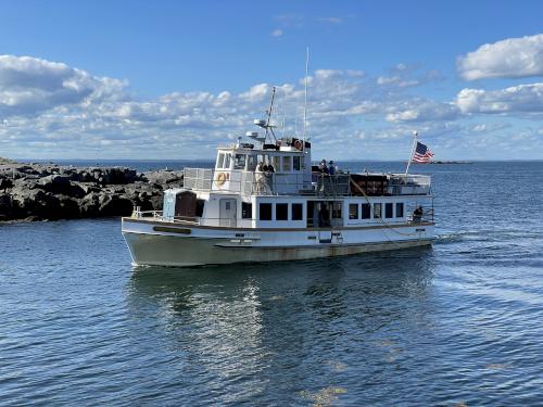 ferry boat in September approaching Monhegan Island off the coast of Maine