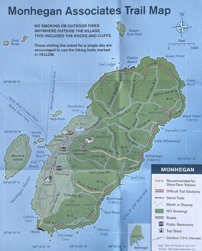 hiking trail map of Monhegan Island off the coast of Maine