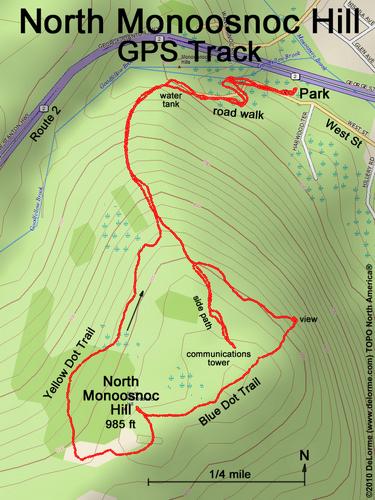 GPS track to North Monoosnoc Hill at Leominster, MA