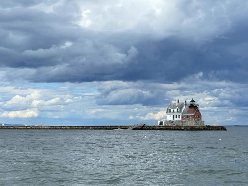 Rockland Breakwater and Lighthouse in August near Monroe Island in Maine
