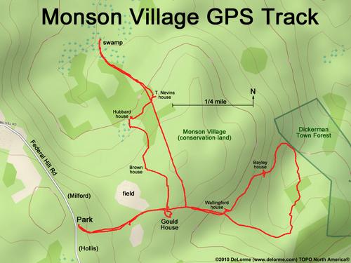 GPS track to historic Monson Village in New Hampshire