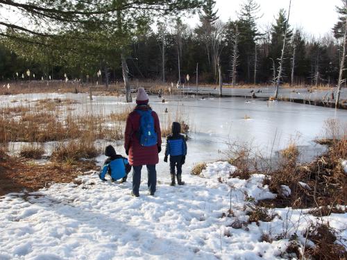 kids at the swamp edge at Monson Village in southern New Hampshire