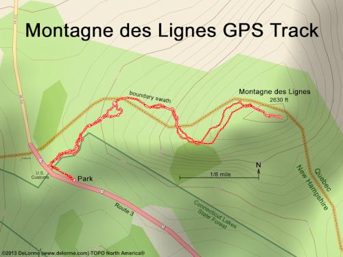 GPS track to Montagne des Lignes in northern New Hampshire