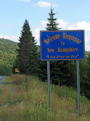 welcome sign near Montagne des Lignes in northern New Hampshire