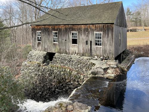 old mill in January on Turkey Hill Brook at Moore State Park in central Massachusetts