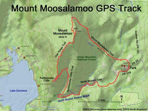 GPS track to Mount Moosalamoo in northern Vermont
