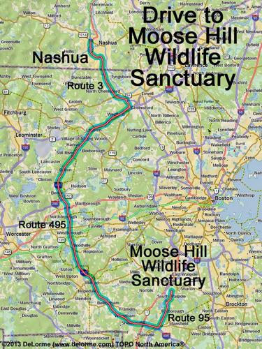 Moose Hill Wildlife Sanctuary drive route