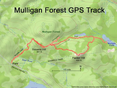 GPS track at Mulligan Forest in southern New Hampshire