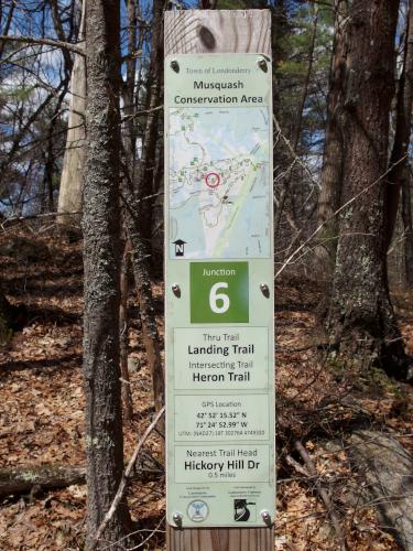 fabulous trail-junction sign at Musquash Conservation Area in Londonderry NH