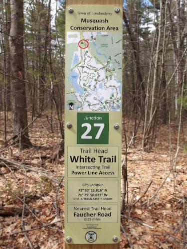 amazing trail-junction sign at Musquash Conservation Area in Londonderry NH