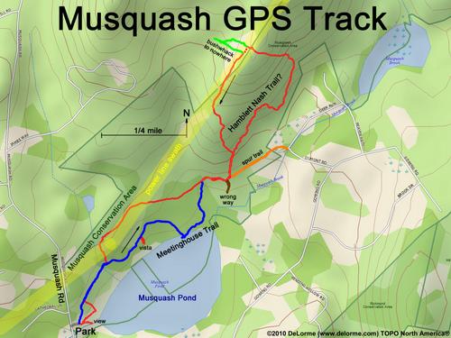 Musquash Trail GPS Track at Hudson in southern New Hampshire