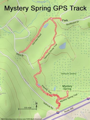 GPS track in July at Mystery Spring at Westford in northeast MA