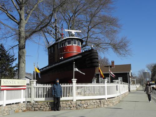 tugboat at the entrance to Mystic Seaport in Connecticut