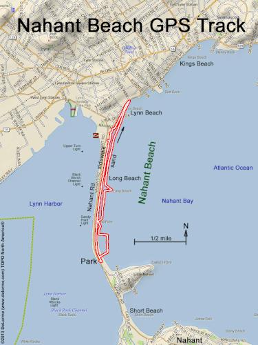 GPS track in March at Nahant Beach in eastern MA