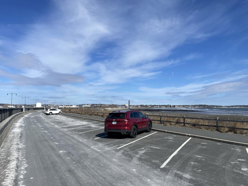 parking in March at Nahant Beach in eastern MA