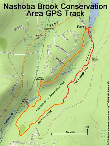 GPS track through Nashoba Brook Conservation Land in northeastern Massachusetts