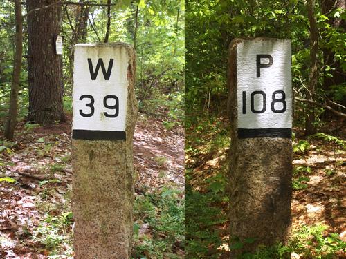 granite mile marker on the Nashua River Rail Trail North in southern New Hampshire