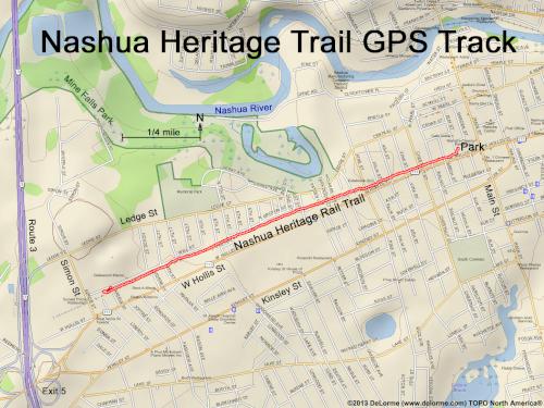 GPS track in December on Nashua Heritage Rail Trail in New Hampshire
