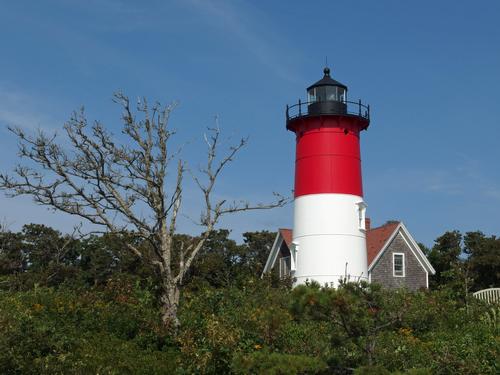 Nauset Lighthouse at the town of Orleans on the outer coast of the Cape Cod National Seashore in eastern Massachusetts