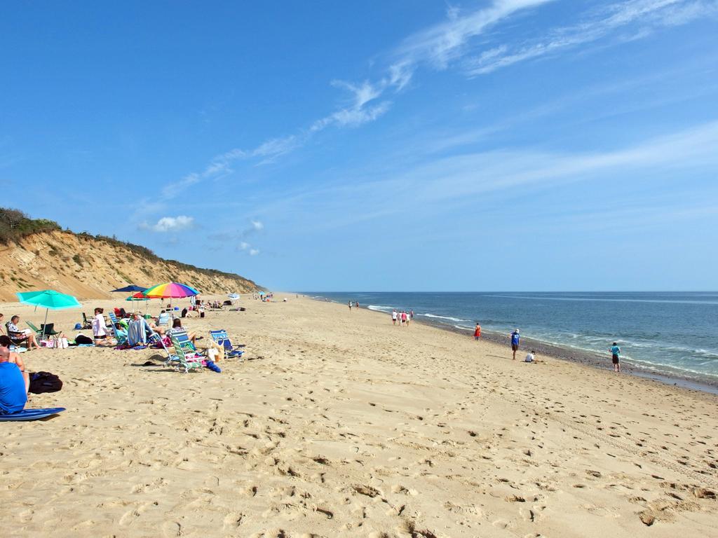 view from Nauset Beach in the town of Orleans northward up the Cape Cod National Seashore which extends some 
20 miles toward Provincetown in easthern Massachusetts