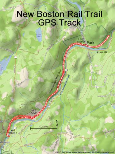 GPS track on the New Boston Rail Trail near New Boston in southern New Hampshire
