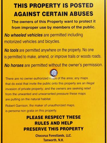 sign posted at the trailhead to Nickerson Mountain in New Hampshire
