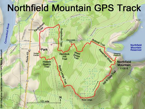 GPS track to Northfield Mountain in north central Massachusetts