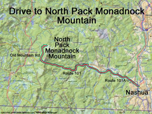 North Pack Monadnock Mountain drive route