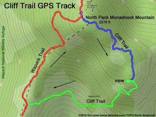 Cliff Trail GPS Track on North Pack Monadnock Mountain in New Hampshire