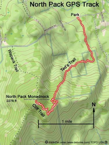 GPS track to North Pack Monadnock Mountain in New Hampshire