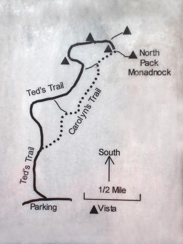 trail map to North Pack Monadnock Mountain in New Hampshire