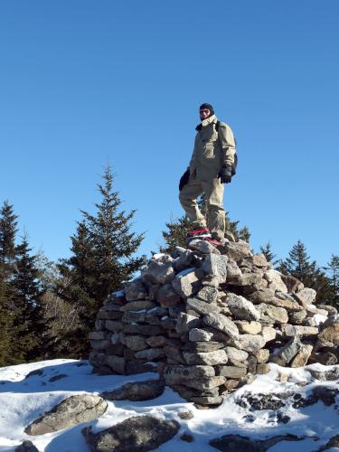 Dave atop the summit cairn on North Pack Monadnock Mountain in New Hampshire