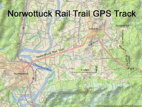 GPS track in September at Norwottuck Rail Trail near Northampton in northern Massachusetts