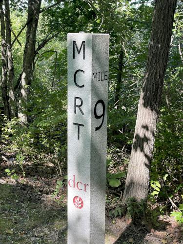 trail marker in September at Norwottuck Rail Trail near Northampton in northern Massachusetts