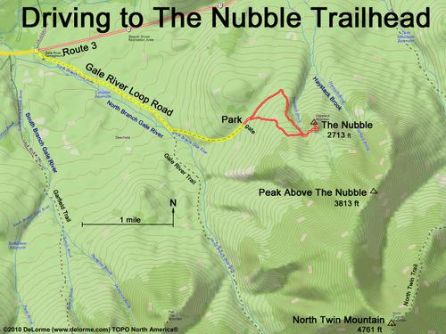 driving directions to The Nubble trailhead in the White Mountains of New Hampshire