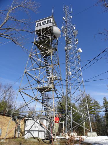 Fred hangs out on the fire lookout tower at Oak Hill near Concord in New Hampshire