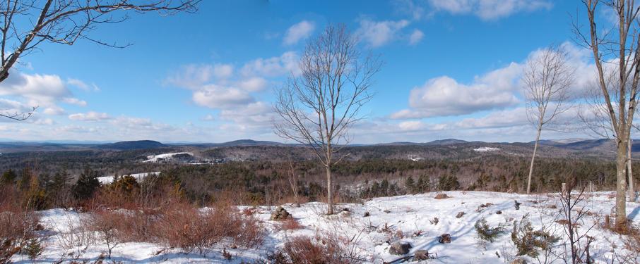 panoramic view in January from the summit of Oak Hill near Washington in southern New Hampshire