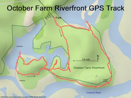 GPS track in October at October Farm Riverfront near Concord in northeast MA