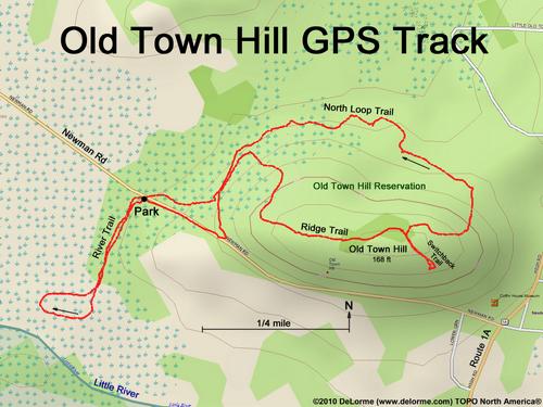 GPS track to Old Town Hill in Newbury, Massachusetts